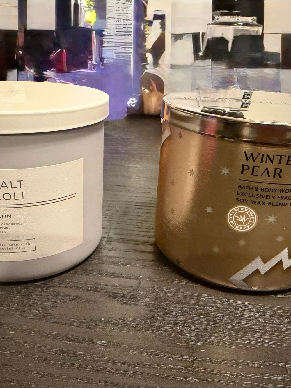 Bath & Body Works Winter Pear Candle - Gold & White and Sea Salt & Neroli